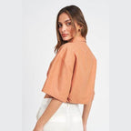Emory Park wide sleeve crop top in rust color with a relaxed fit and short sleeves