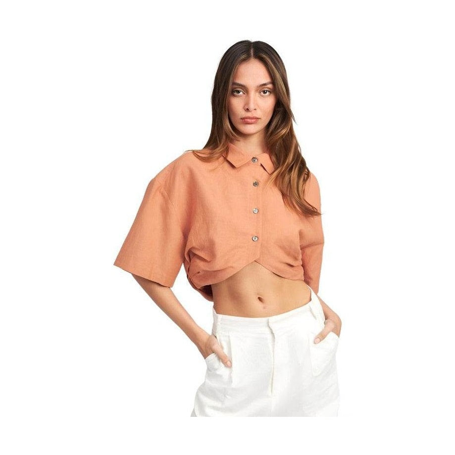 Emory Park wide sleeve crop top in orange with buttons and a relaxed fit for a stylish summer look