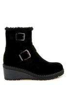 Rag Company stylish black winter fashion ankle boots with buckle detail and cozy fur lining