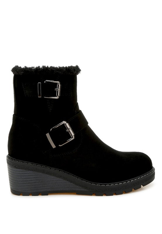 Rag Company stylish black winter fashion ankle boots with buckle detail and cozy fur lining