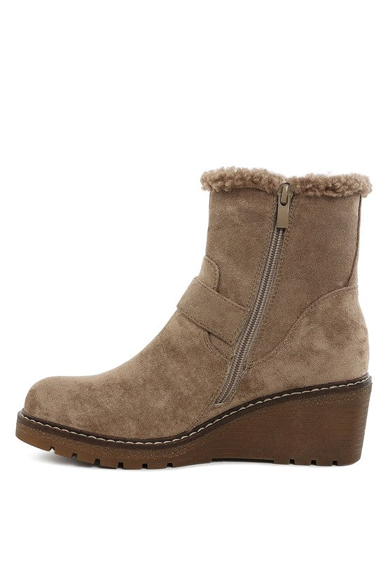 Rag Company women's winter fashion ankle boots with stylish wedge and cozy faux fur lining