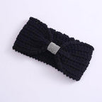 Winter Rhinestone Bow Knitted Head Band - VacationGrabs