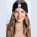 Winter Rhinestone Bow Knitted Head Band - VacationGrabs