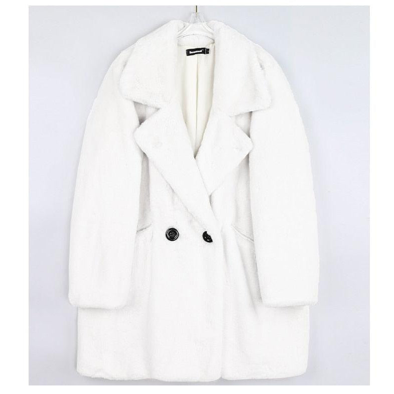 Women's Coats & Jackets Winter Warm White Faux Fur Coat Women Long Sleeve Lapel Double Breasted