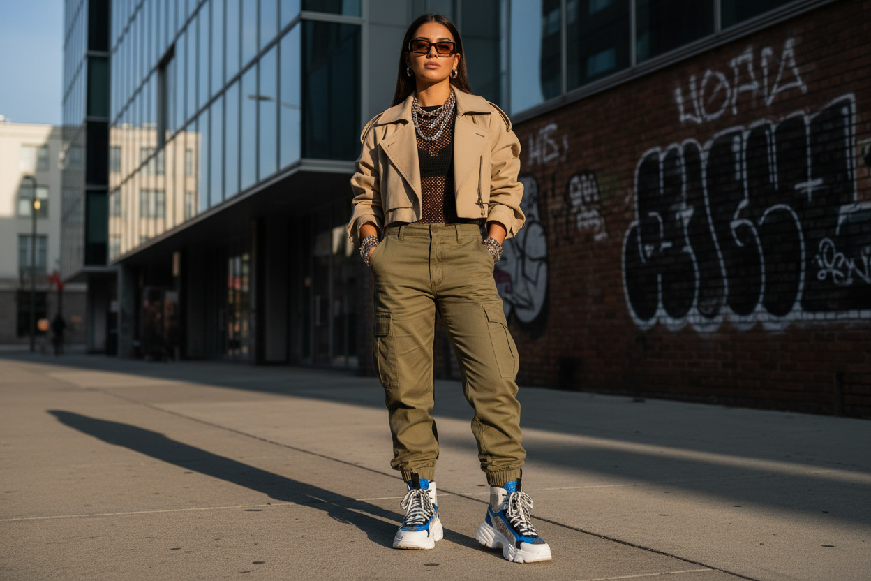 woman wearing fashion high top sneakers