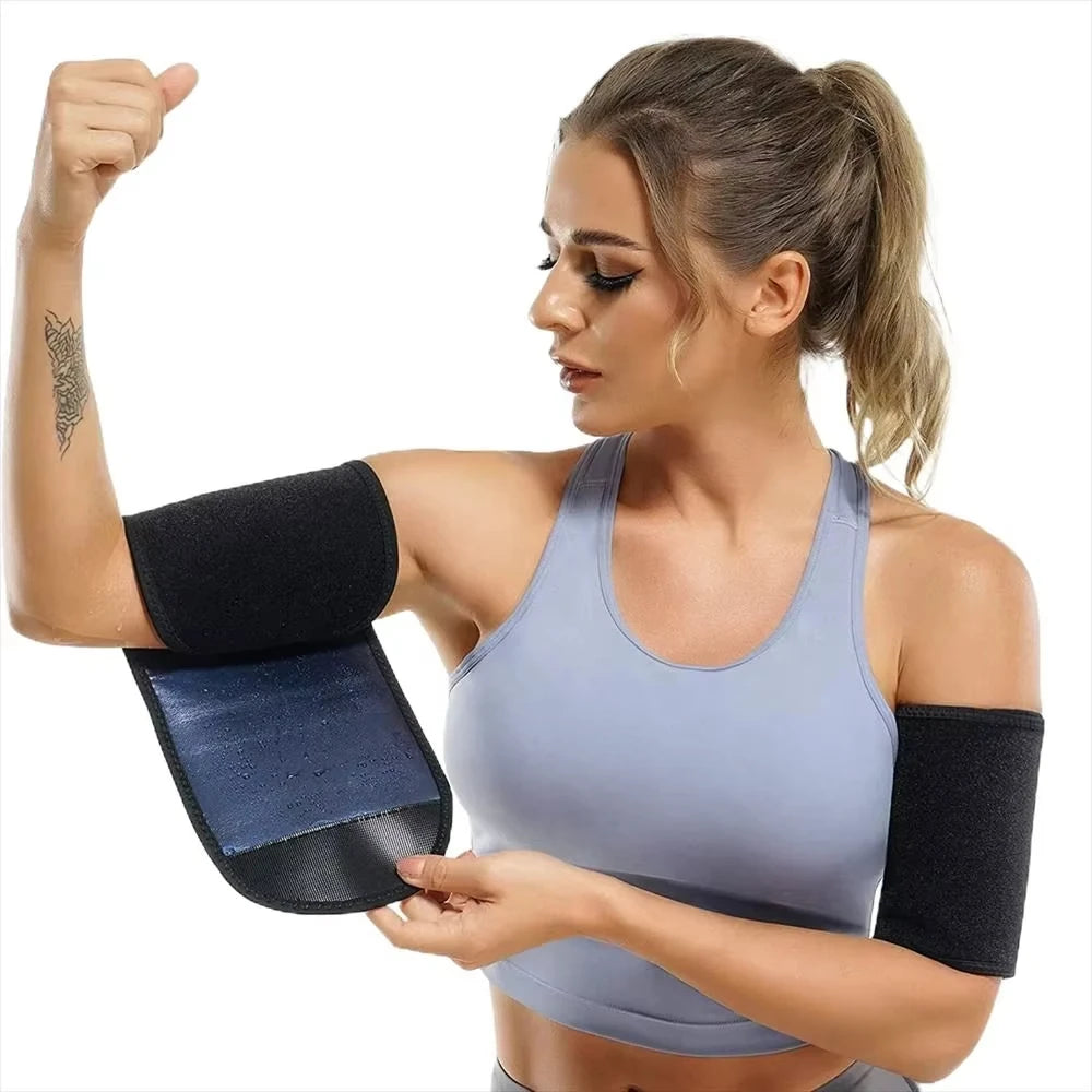 Women's black arm shapers for slimming, made of stretchy material