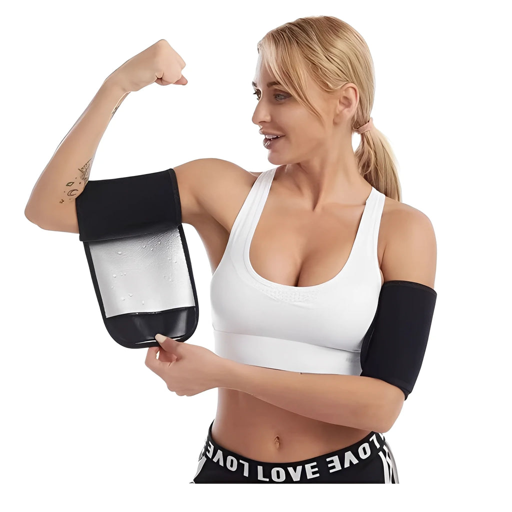 Women arm shapers for slimming, black fabric, ideal for workouts