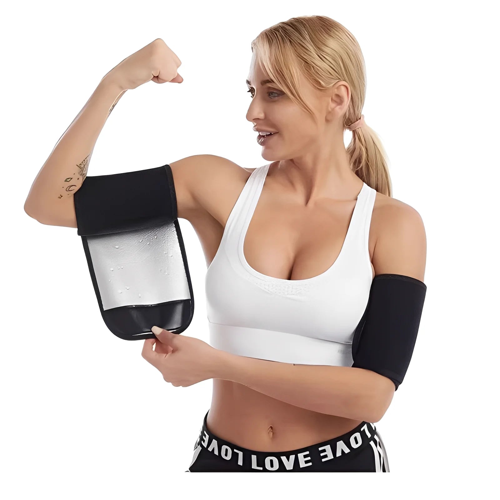 Women arm shapers for slimming, black fabric, ideal for workouts