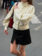 Women's cream polka dot blazer, lightweight fabric for casual outings