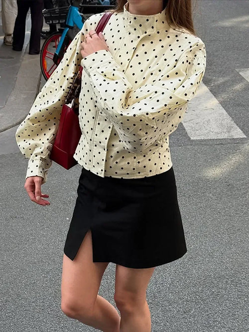 Women's cream polka dot blazer, lightweight fabric for casual outings