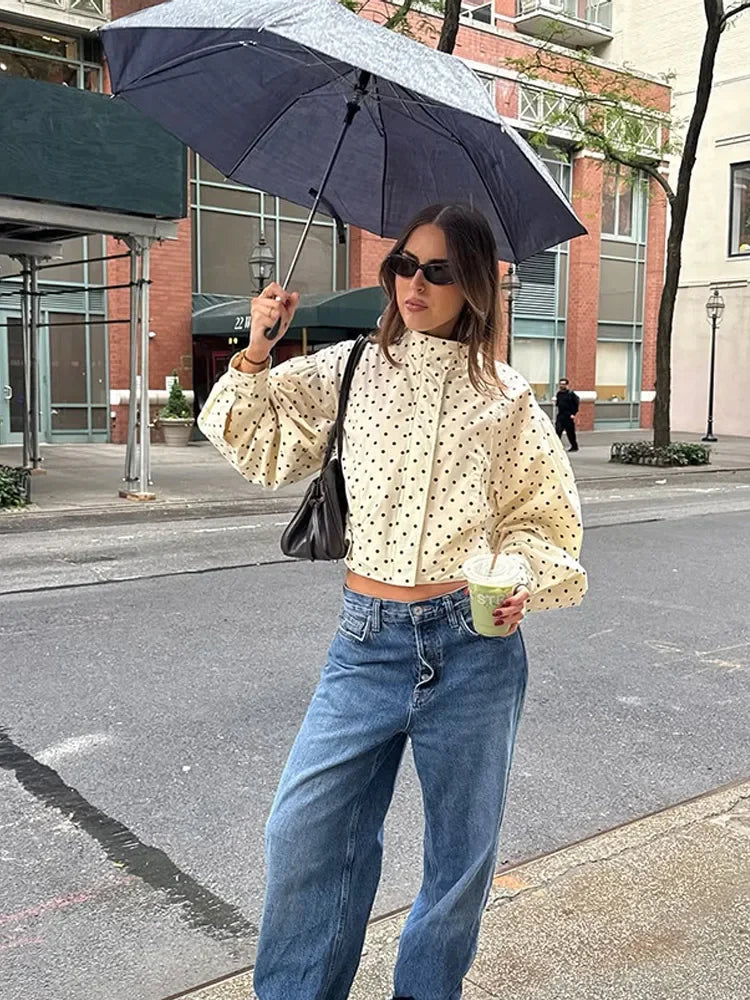 Women's cream polka dot blazer, lightweight clothing for stylish layering