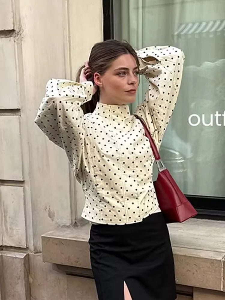 Women's cream polka dot blazer, lightweight, stylish for casual outings