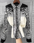 Women's black and white blouse, lightweight fabric, perfect for casual wear