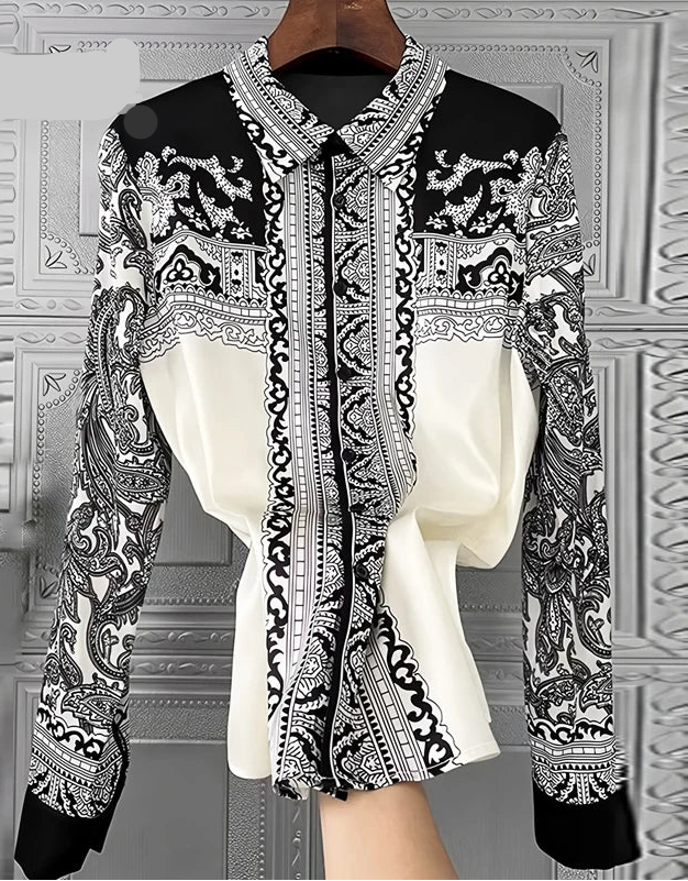 Women's black and white blouse, lightweight fabric, perfect for casual wear