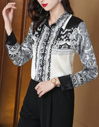 women blouse in black and white pattern, stylish for casual outings