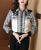 women blouse in black and white patterned design for casual outings