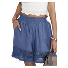 Miss Sparkling women blue lace shorts with an elastic waistband and side pockets for stylish comfort