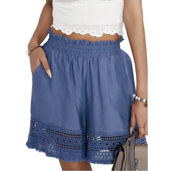 Miss Sparkling women blue lace shorts with an elastic waistband and side pockets for stylish comfort