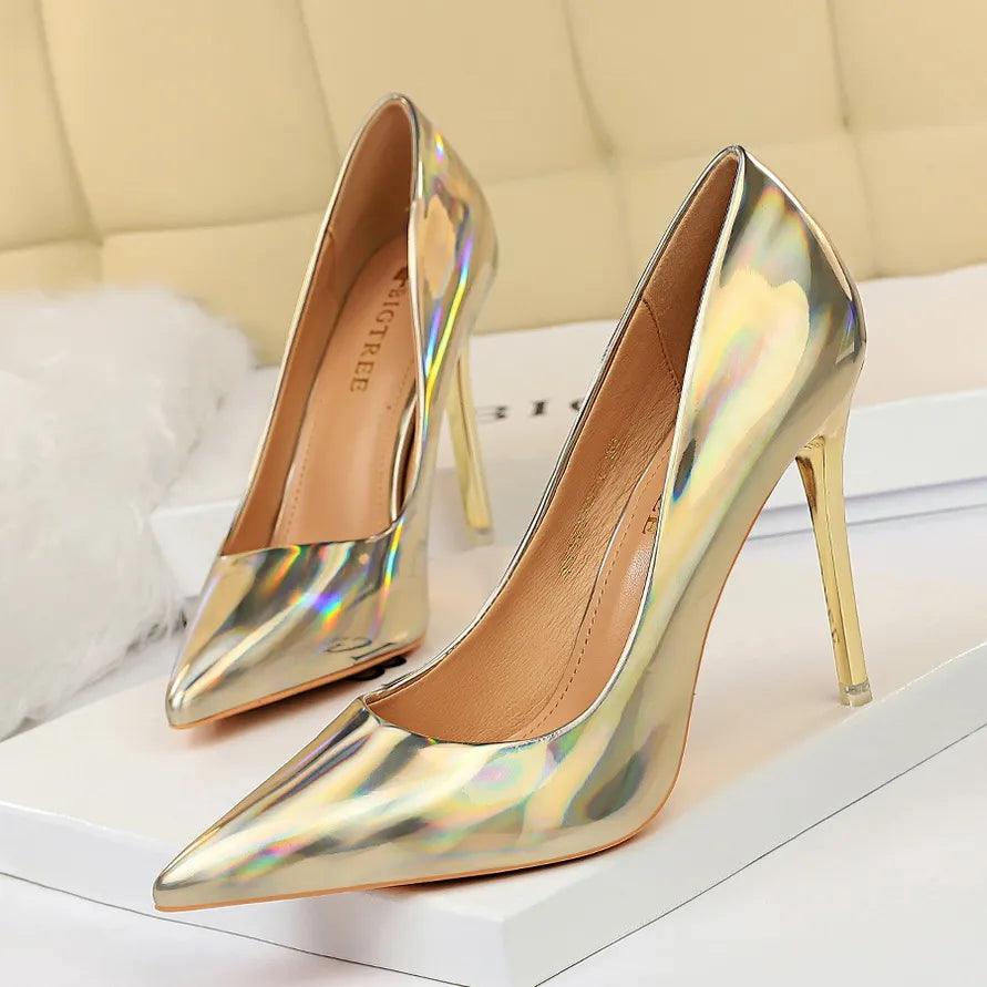 Women's Shoes - Heels Women Glossy 4in High Heel Pumps Special Occasion Shoes