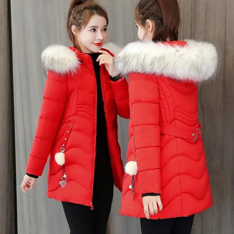 Women's Coats & Jackets Women Hooded Fur Collar Cotton Parkas Warm Coat Outwear
