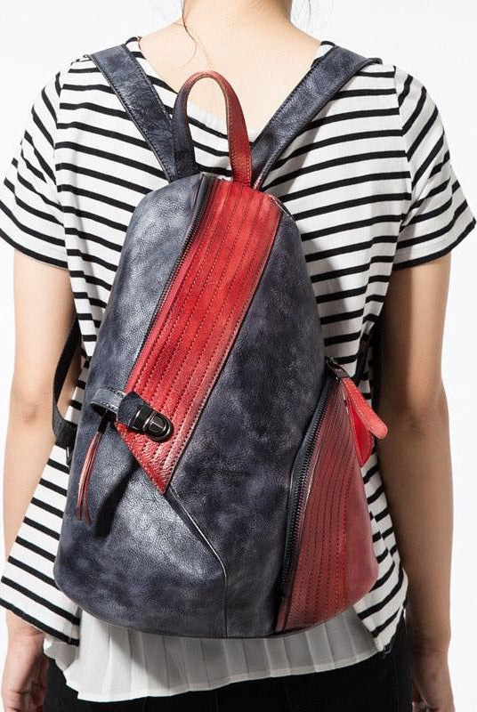 Luggage & Bags - Backpacks Women Men Genuine Leather Backpack Color Block Daypacks