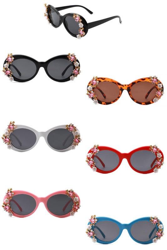 Sunglasses Women Oval Round Floral Design Fashion Sunglasses
