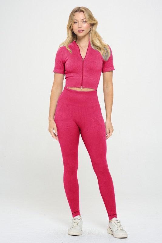 Women's Outfits & Sets Women's Activewear - 2 Piece Ribbed Seamless Zip up Jacket & Pants Set