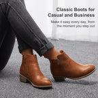 Women's Ankle Boots, Casual Round Toe Low Heel Zip Short Booties – back view