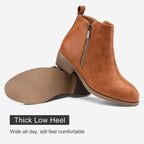 Women's Ankle Boots, Casual Round Toe Low Heel Zip Short Booties – sole and heel detail