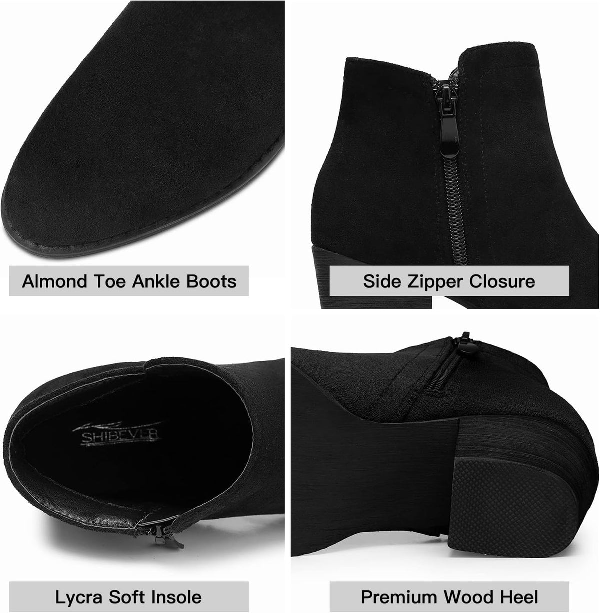 Women's Ankle Boots Heel: Chunky Low Heeled Almond Toe Booties – back view
