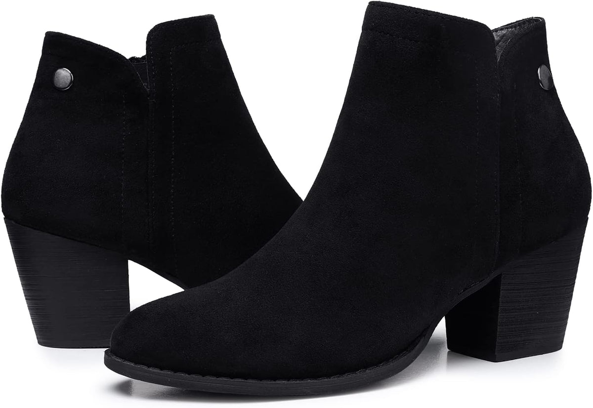 Women's Ankle Boots Heel: Chunky Low Heeled Almond Toe Booties – opposite side view