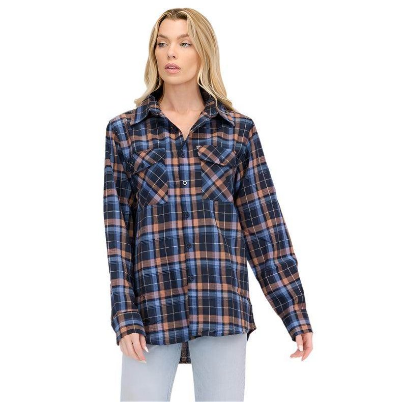 Women's Boyfriend Fit Checker Plaid Flannel Long Sleeve - VacationGrabs