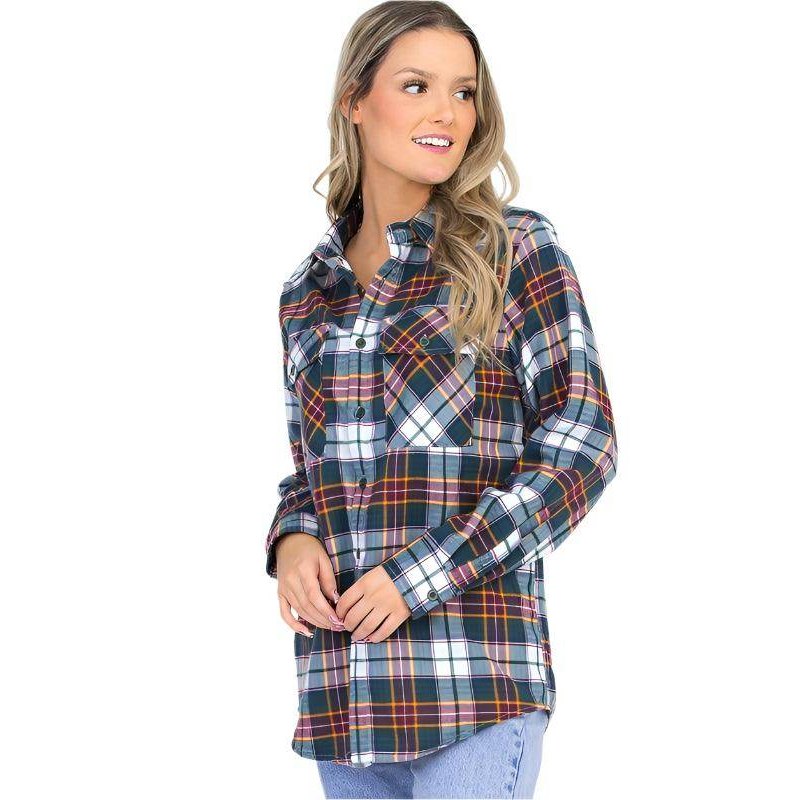 Women's Boyfriend Fit Checker Plaid Flannel Long Sleeve - VacationGrabs