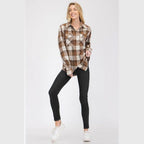 Women's Boyfriend Fit Checker Plaid Flannel Long Sleeve - VacationGrabs