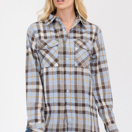 Women's Shirts Women's Boyfriend Fit Checker Plaid Flannel Long Sleeve