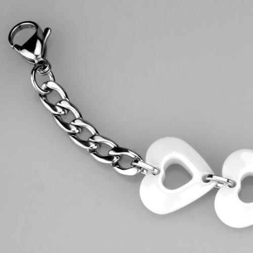 Women's Jewelry - Bracelets Women's Bracelets Style No. 3W1006 - High polished (no plating) Stainless Steel Bracelet with Ceramic in White