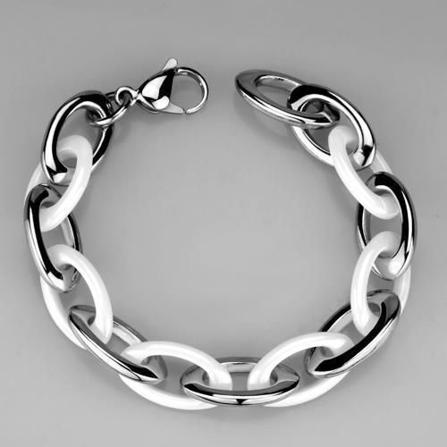 Women's Jewelry - Bracelets Women's Bracelets Style No. 3W1008 - High polished (no plating) Stainless Steel Bracelet with Ceramic in White