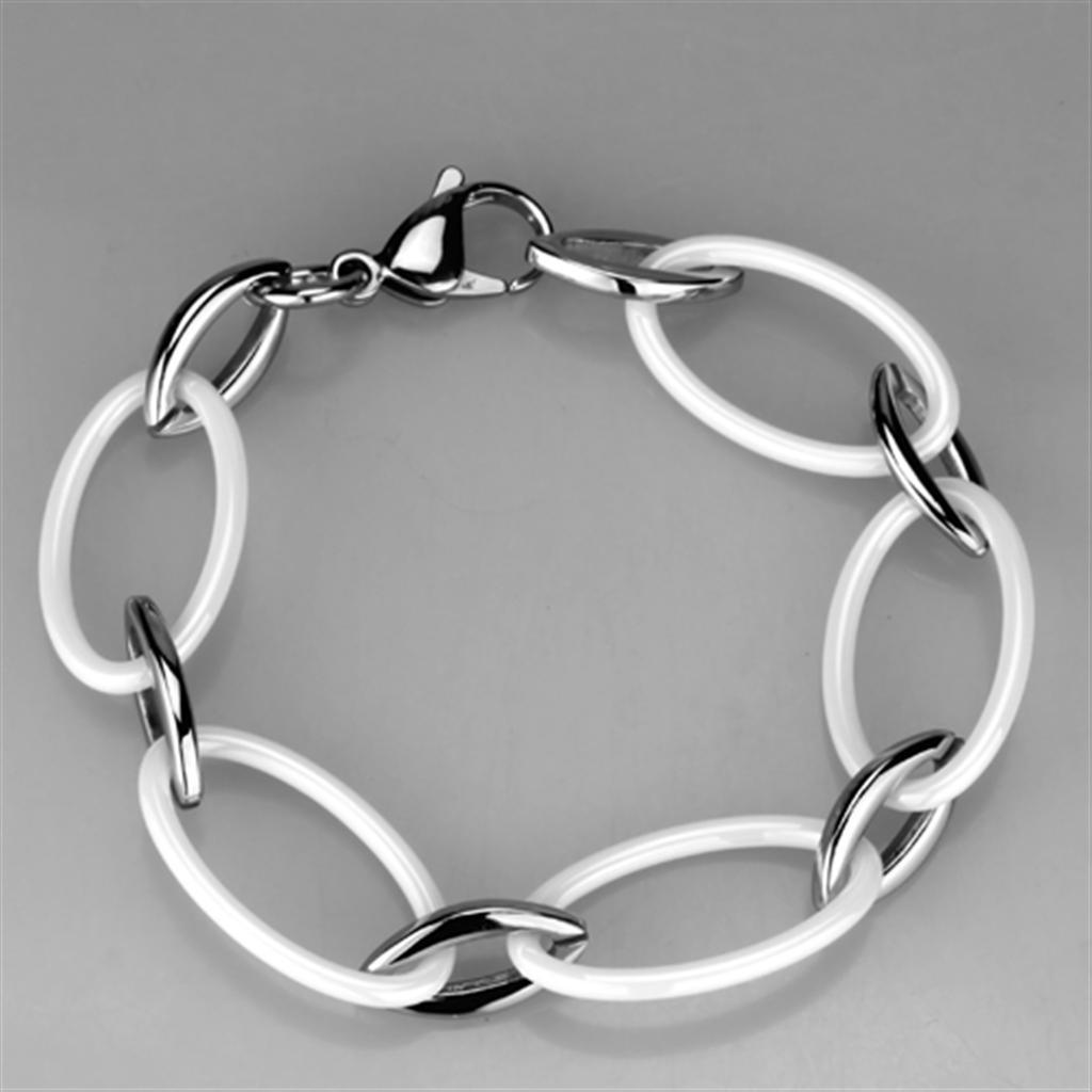 Women's Jewelry - Bracelets Women's Bracelets Style No. 3W1014 - High polished (no plating) Stainless Steel Bracelet with Ceramic in White