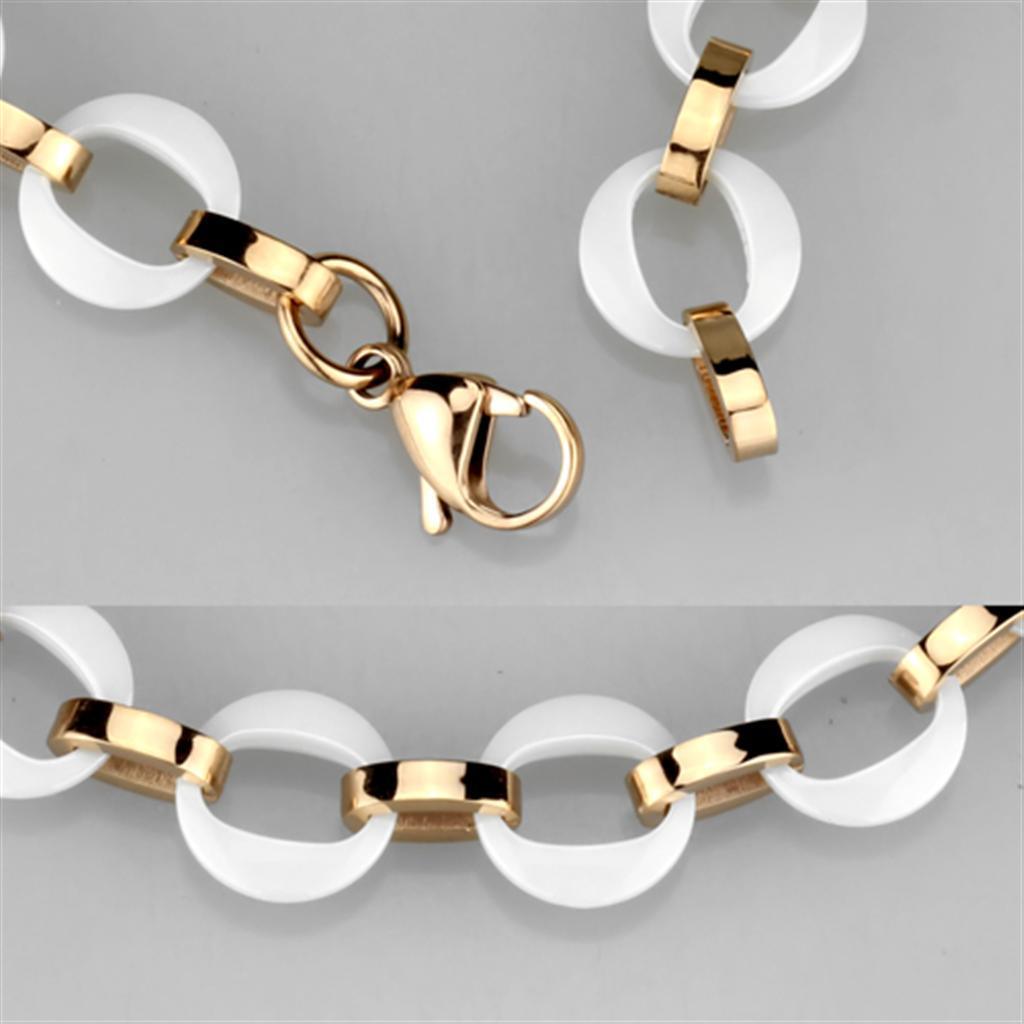 Women's Jewelry - Bracelets Women's Bracelets Style No. 3W1015 - IP Rose Gold(Ion Plating) Stainless Steel Bracelet with Ceramic in White
