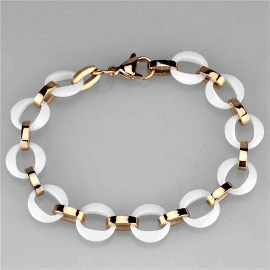 Women's Jewelry - Bracelets Women's Bracelets Style No. 3W1015 - IP Rose Gold(Ion Plating) Stainless Steel Bracelet with Ceramic in White