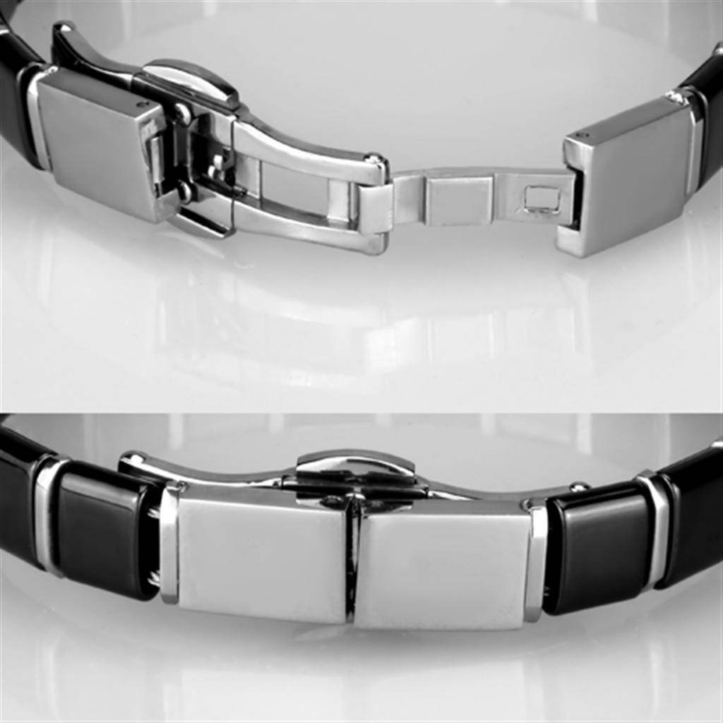 Stylish fashion jewelry bracelet for vacation featuring a sleek silver clasp and modern black accents