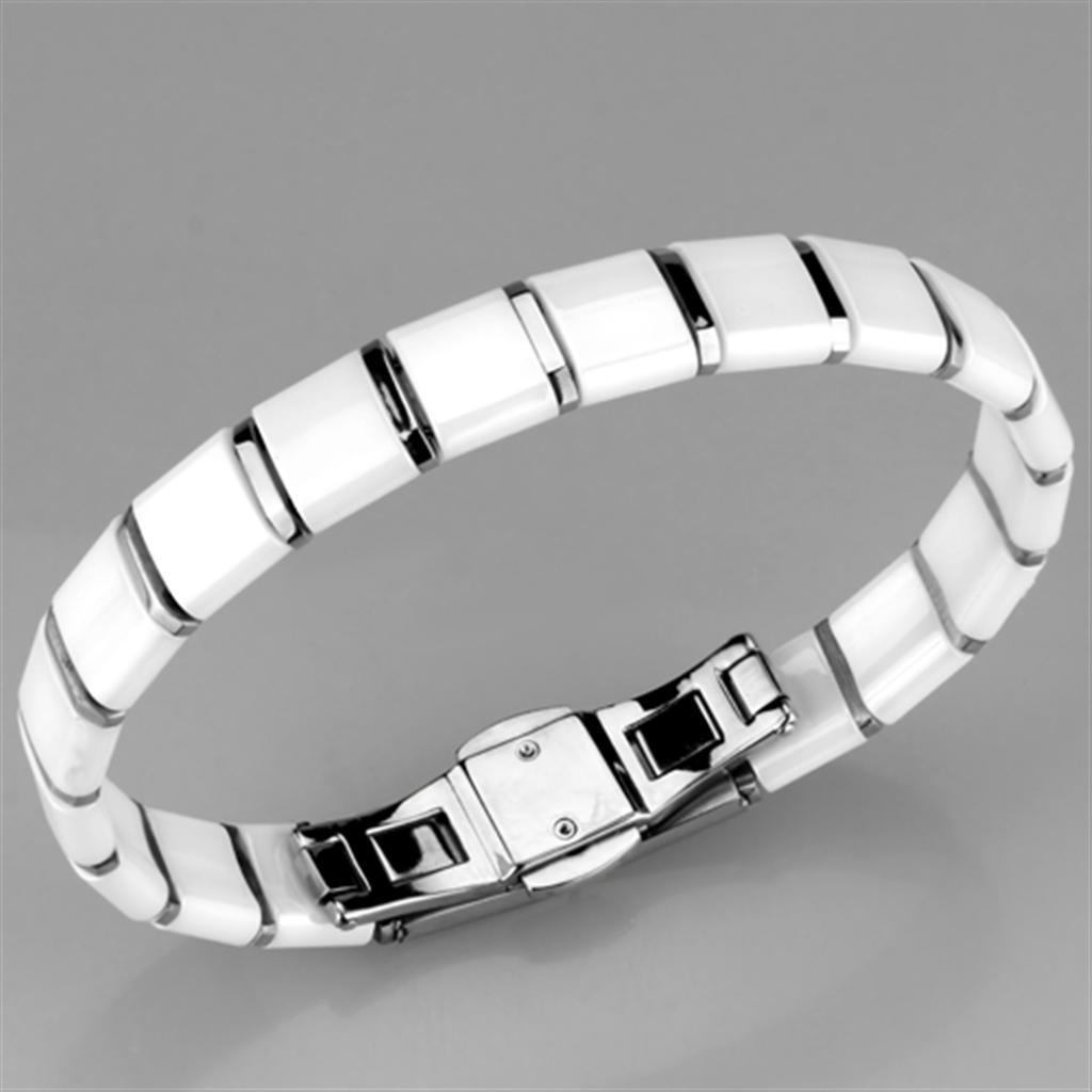 Women's Jewelry - Bracelets Women's Bracelets Style No. 3W985 - High polished (no plating) Stainless Steel Bracelet with Ceramic in White