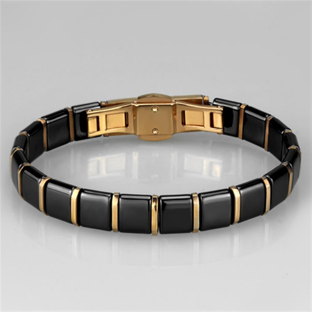 Women's Jewelry - Bracelets Women's Bracelets Style No. 3W986 - IP Rose Gold(Ion Plating) Stainless Steel Bracelet with Ceramic in Jet