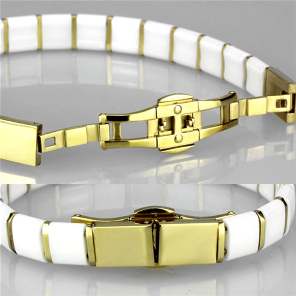 Women's Jewelry - Bracelets Women's Bracelets Style No. 3W989 - IP Gold(Ion Plating) Stainless Steel Bracelet with Ceramic in White