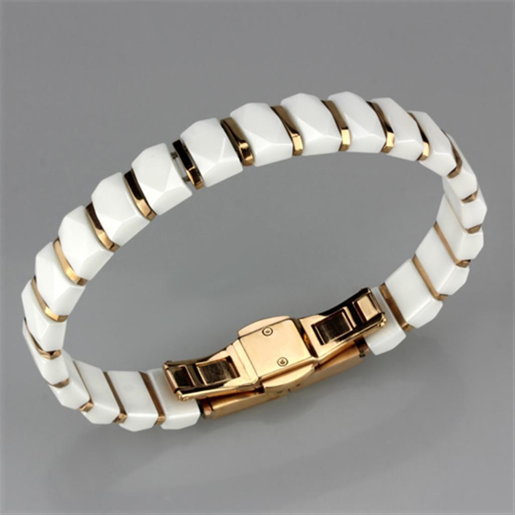Women's Jewelry - Bracelets Women's Bracelets Style No. 3W993 - IP Rose Gold(Ion Plating) Stainless Steel Bracelet with Ceramic in White