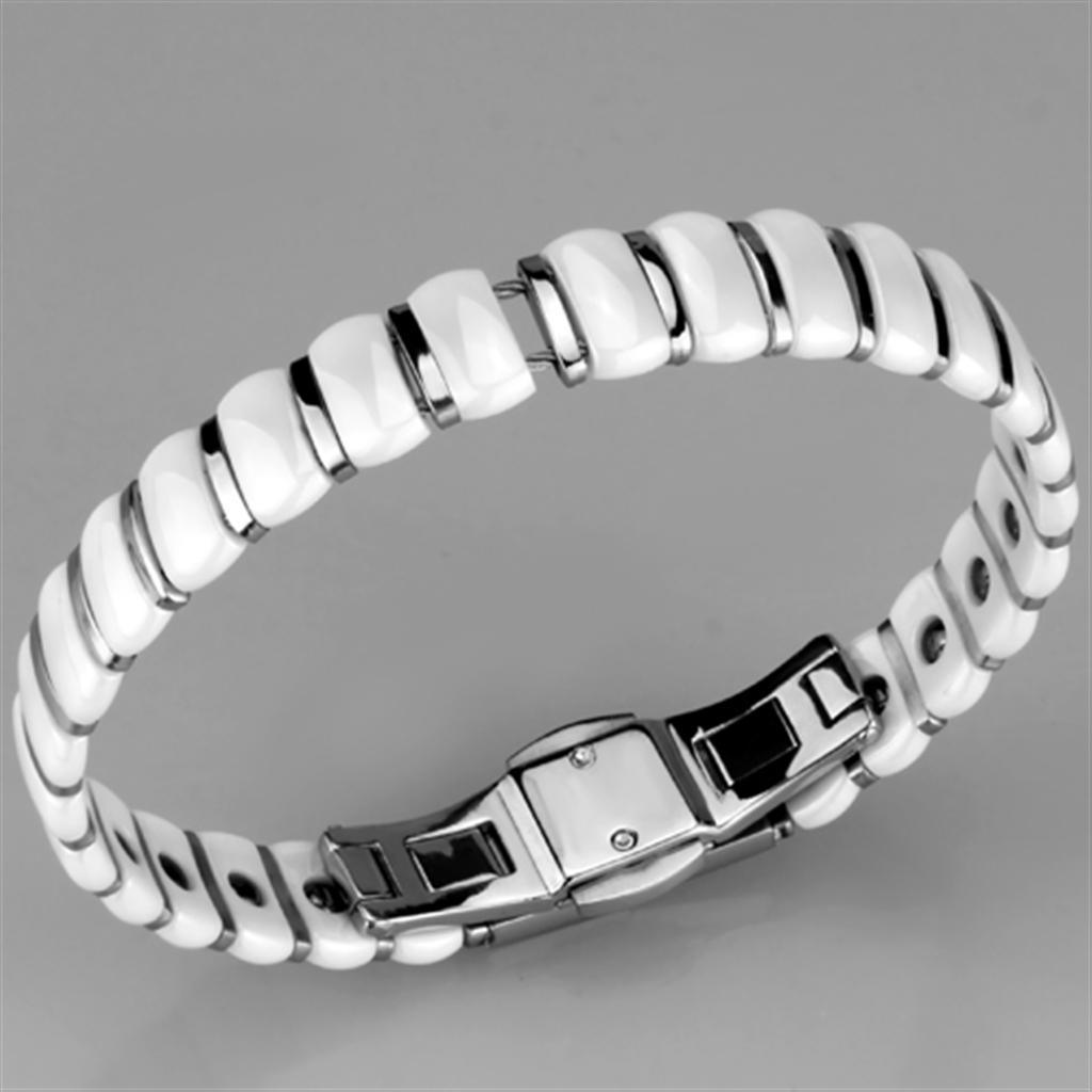 Women's Jewelry - Bracelets Women's Bracelets Style No. 3W994 - High polished (no plating) Stainless Steel Bracelet with Ceramic in White