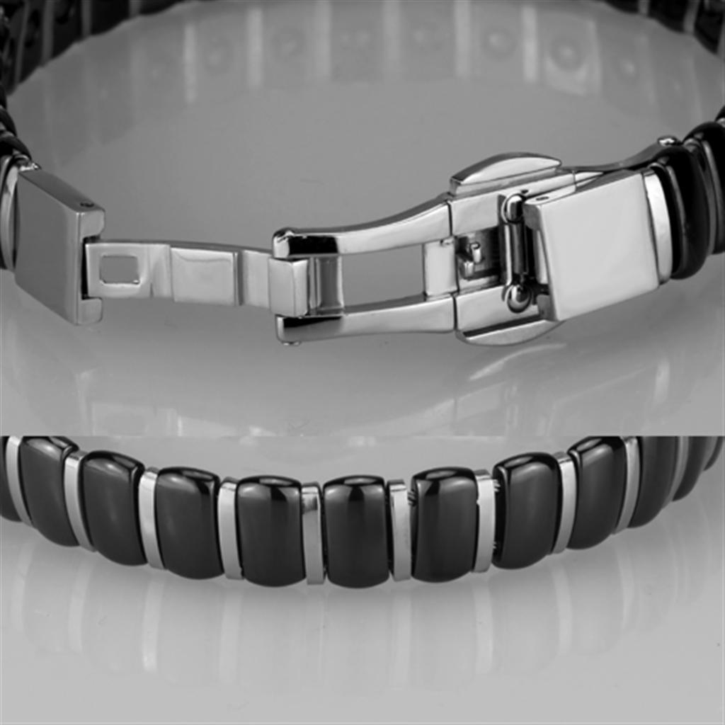 Women's Jewelry - Bracelets Women's Bracelets Style No. 3W995 - High polished (no plating) Stainless Steel Bracelet with Ceramic in Jet