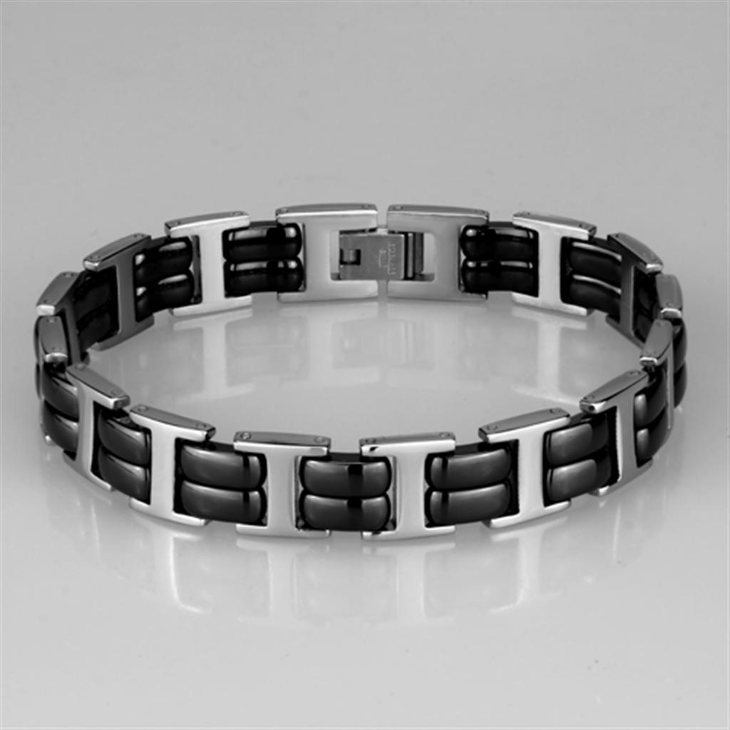 Women's Jewelry - Bracelets Women's Bracelets Style No. 3W996 - High polished (no plating) Stainless Steel Bracelet with Ceramic in Jet