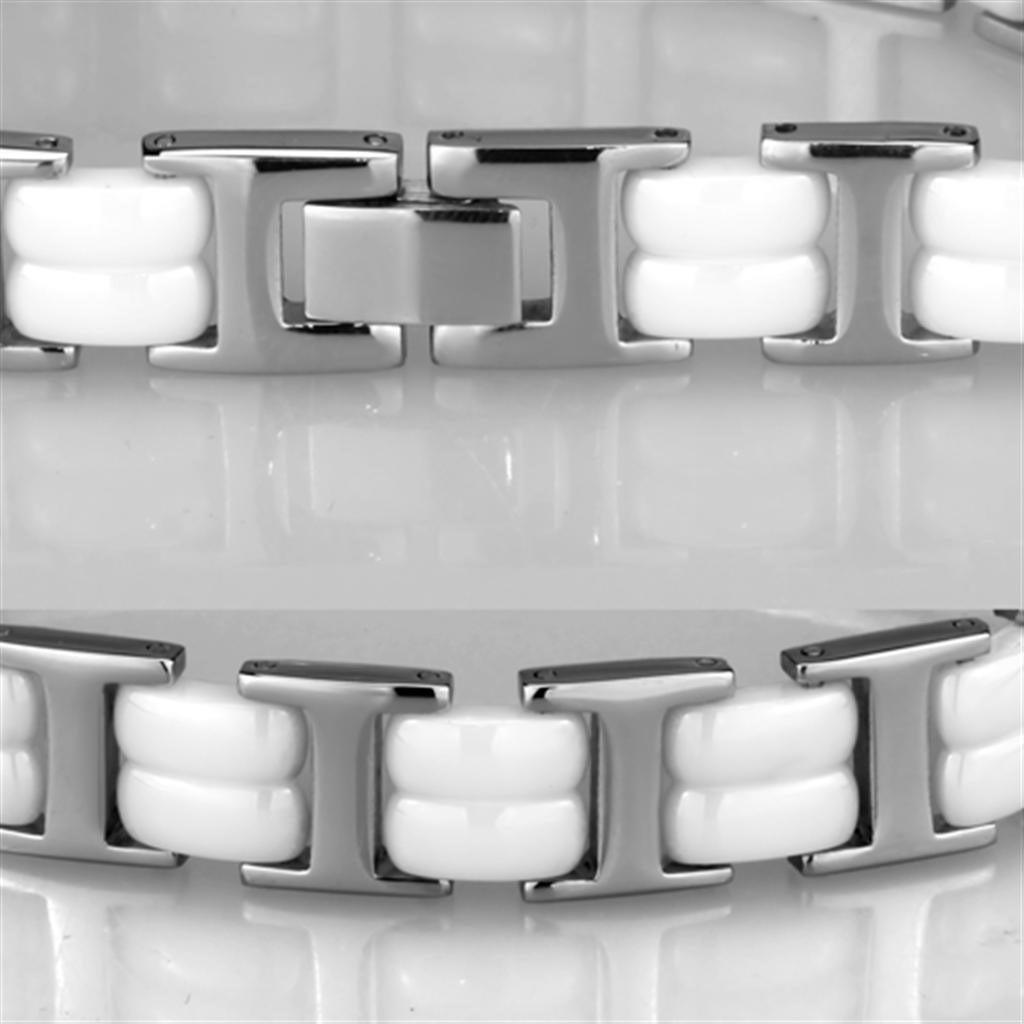 Women's Jewelry - Bracelets Women's Bracelets Style No. 3W997 - High polished (no plating) Stainless Steel Bracelet with Ceramic in White