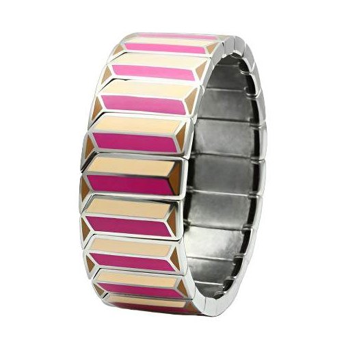 Peach Pink and White Stretch Bangle, High Polished - VacationGrabs